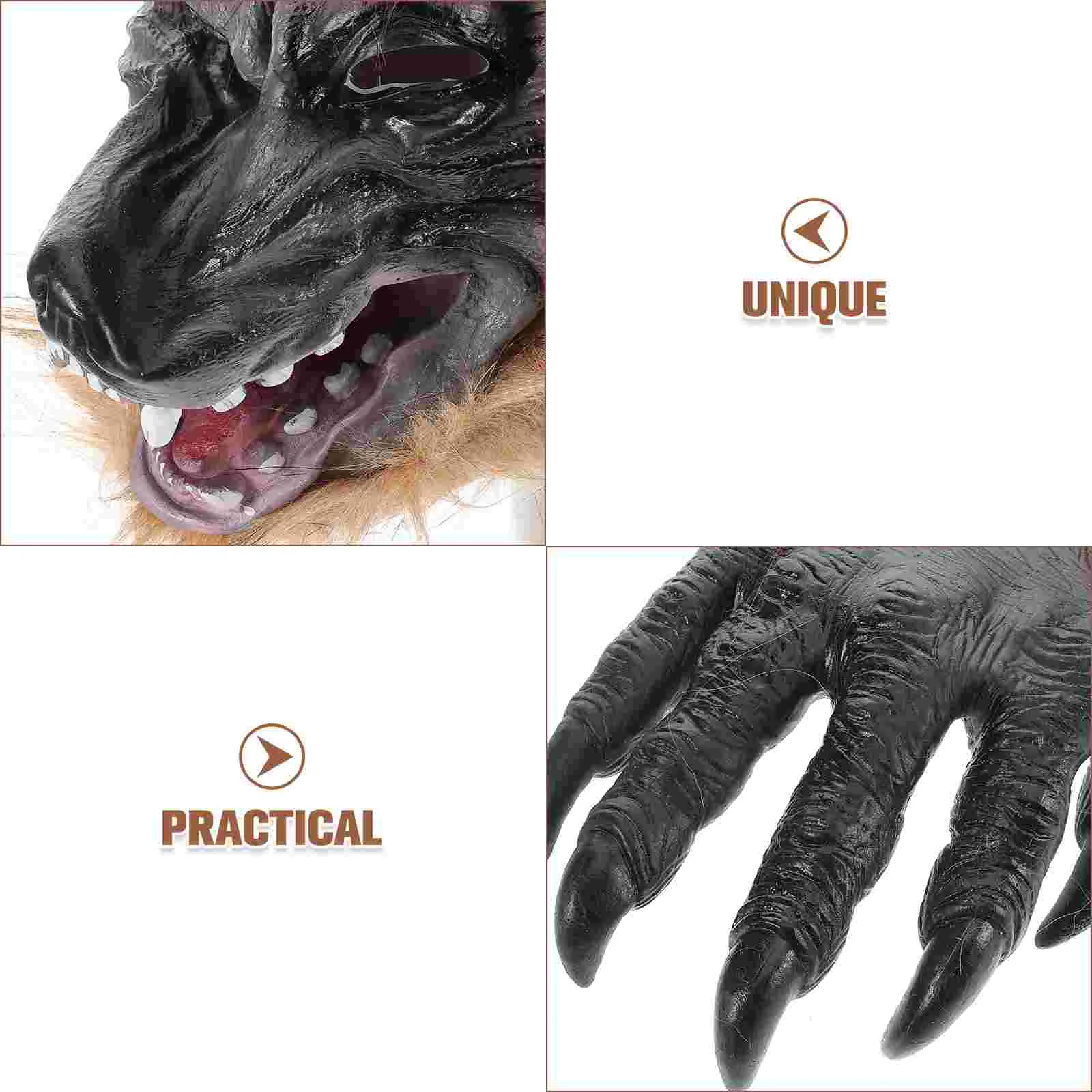 1 Set Halloween Wolf Head Mask and Claw Gloves Halloween Cosplay Props Prank Mask wolf mask adult Halloween dress up mask