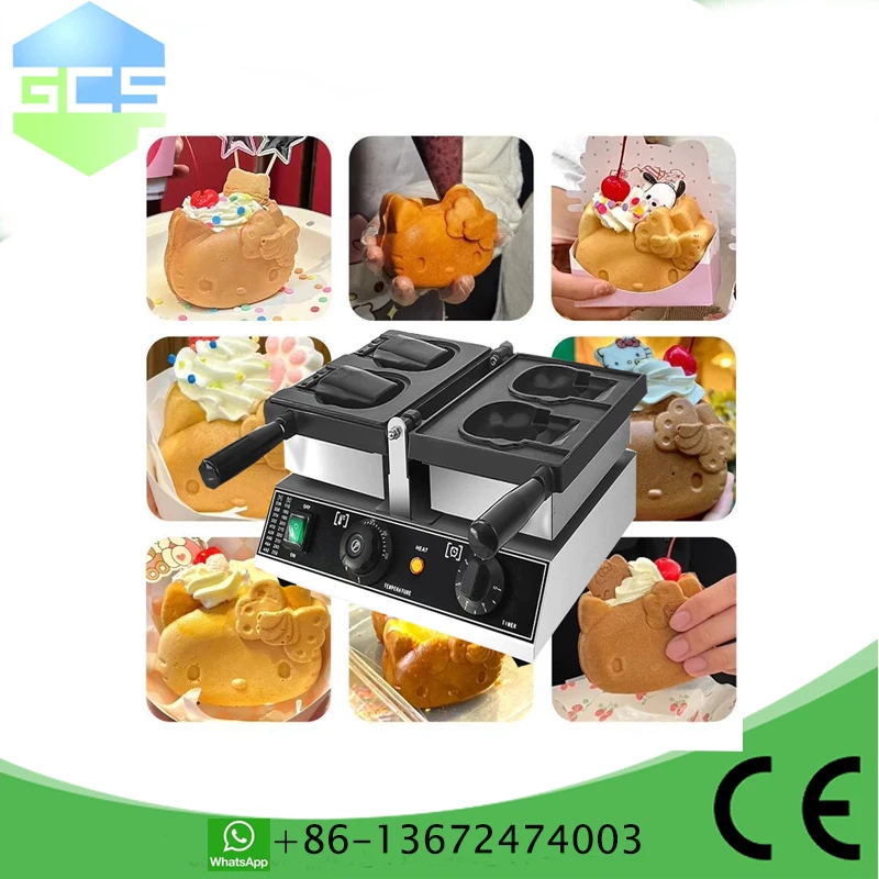 Electric 2 PCS Cute Ki tty Shaped Waffle Maker Machine Cute Cartoon Waffle making machine