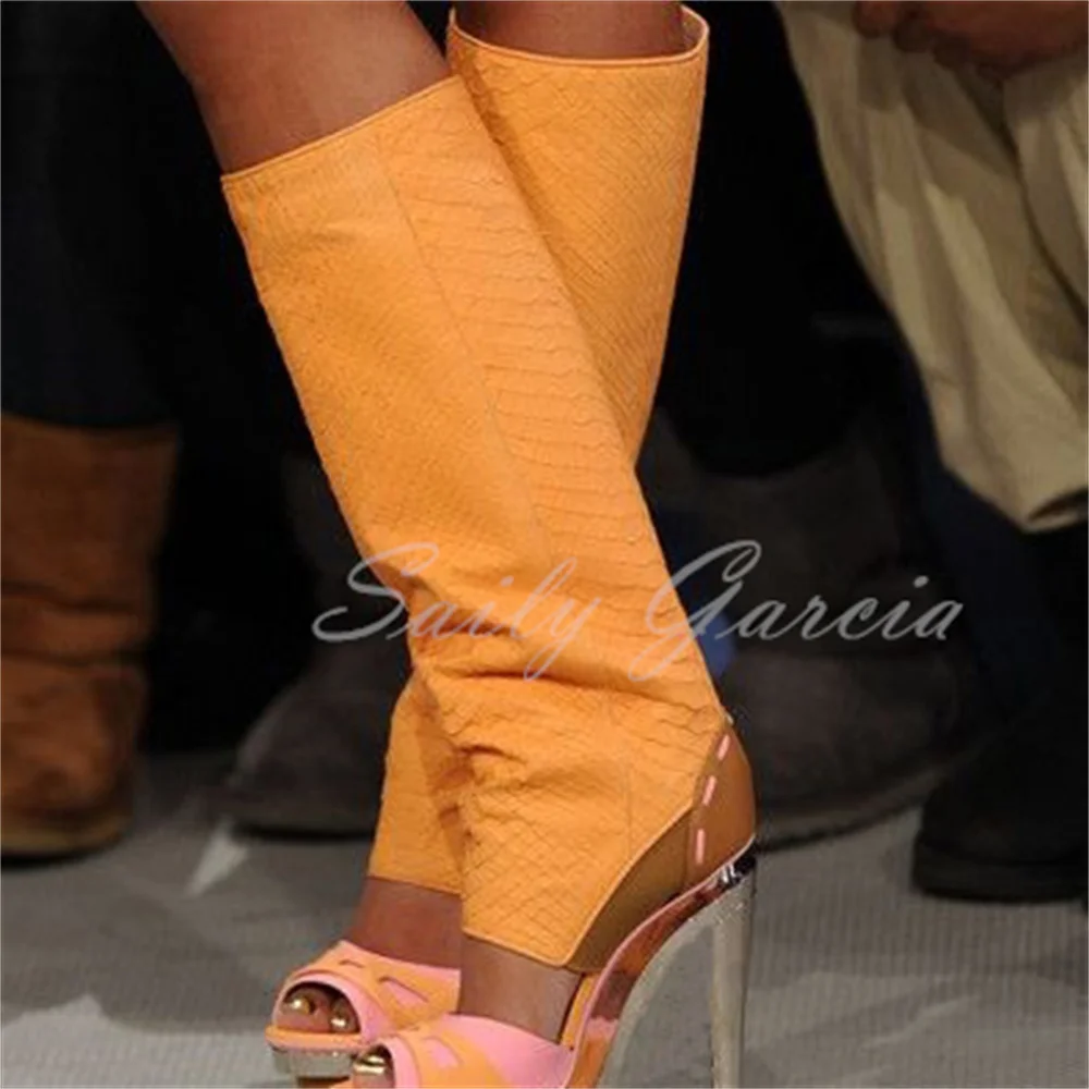 Picture 3: Multicolor Platform Knee High Boot Women Sexy Open Toe Stiletto Heel Slip On Summer New High Heel Sandals Trendy Long Boot