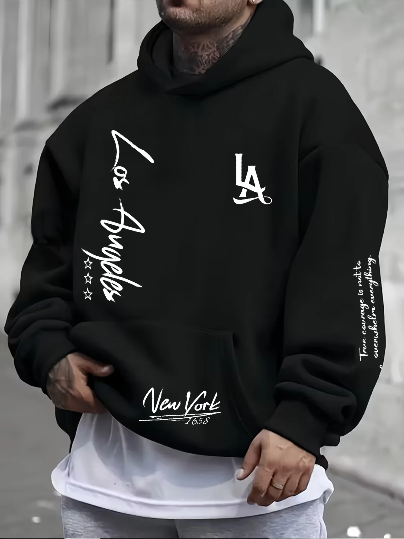 Herren Los Angeles Hoodie 100% Baumwolle Stadt-Schriftzug Grafikdruck Minimalistischer Streetwear Oversized Pullover Sweatshirt – Detail 3