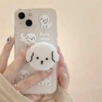 For Samsung Note 8 9 10 20 Ultra S23 Plus S22 S21 S20 FE S10 S24 Ultra Cute Dog Grip Holder Transparent Phone Case