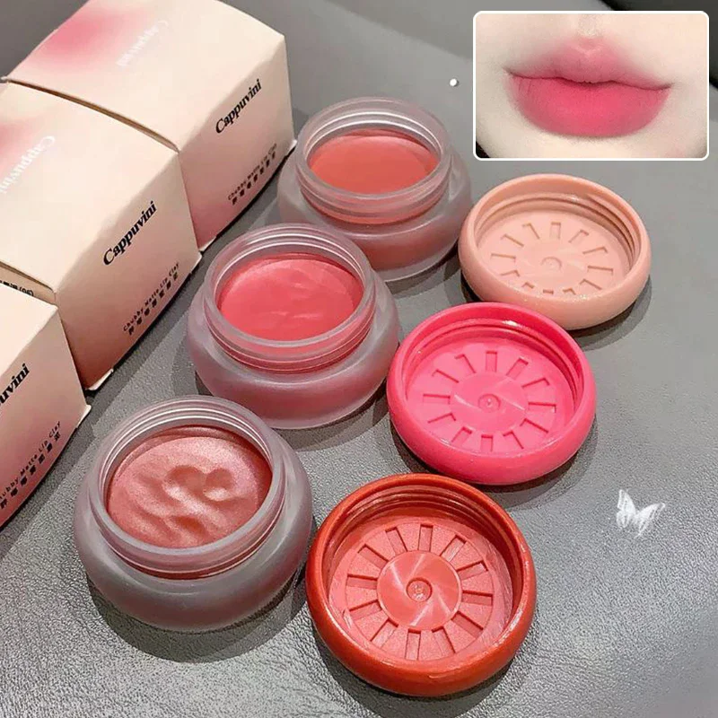 Cappuvini Canned Lip Mud Mist Lipstick Moisturizing Velvet Matte Mousse Solid Lip Gloss Cheek Blush Cream Tint Lips Cosmetic