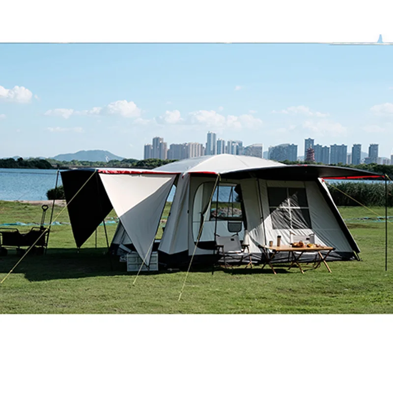 QT Four-Season Oxford One Bedroom Camping Tent Quick Automatic Opening Double Layers 2000-3000mm Waterproof Index 5.5x5.5x3.5m