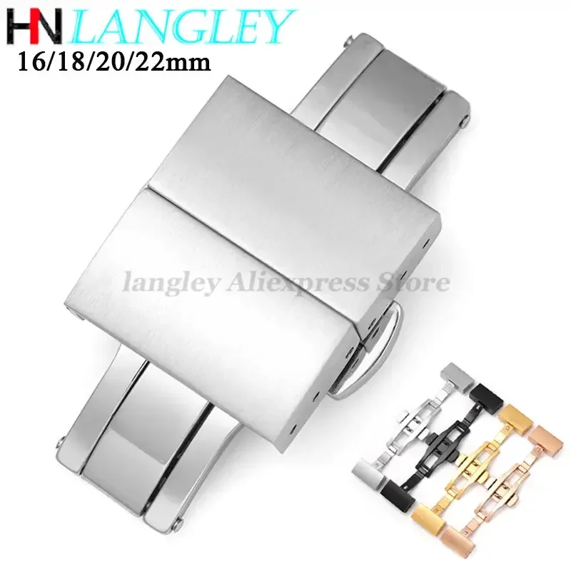 316L Stainless Steel Strap Buckle 16mm 20mm 22mm 24mm Double Press Butterfly Button Free Spring Bar Tools Pins Watch Accessories