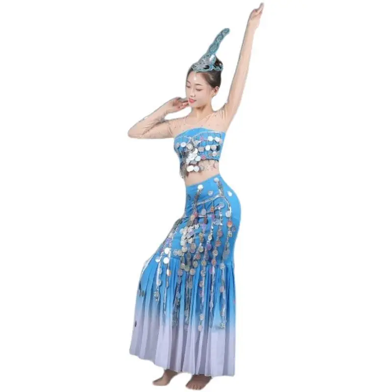 Dai Ethnic Dance Costumes Performance Costumes Pavane Dancer Dress Suit Performance Costumes Sequin Peacock Dance Costume