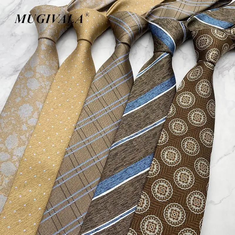 MUGIVALA 8CM Necktie For Men Bussiness Party Work Tie Striped Dot Coffee Tie For Boys