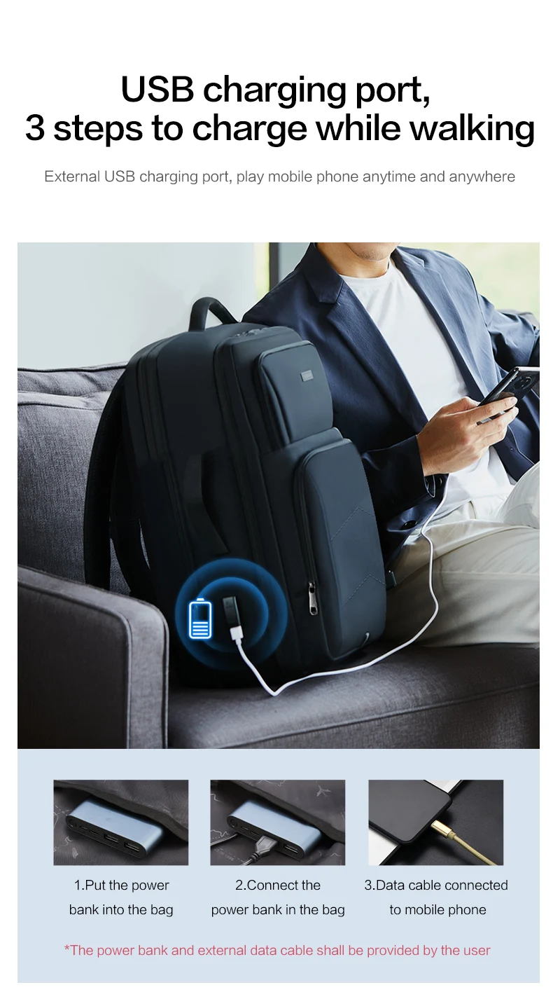OIWAS Large Capacity Expandable Laptop Backpack USB Charging Port 17.3Inch Waterproof Business Travel Computer Bag for Men Women