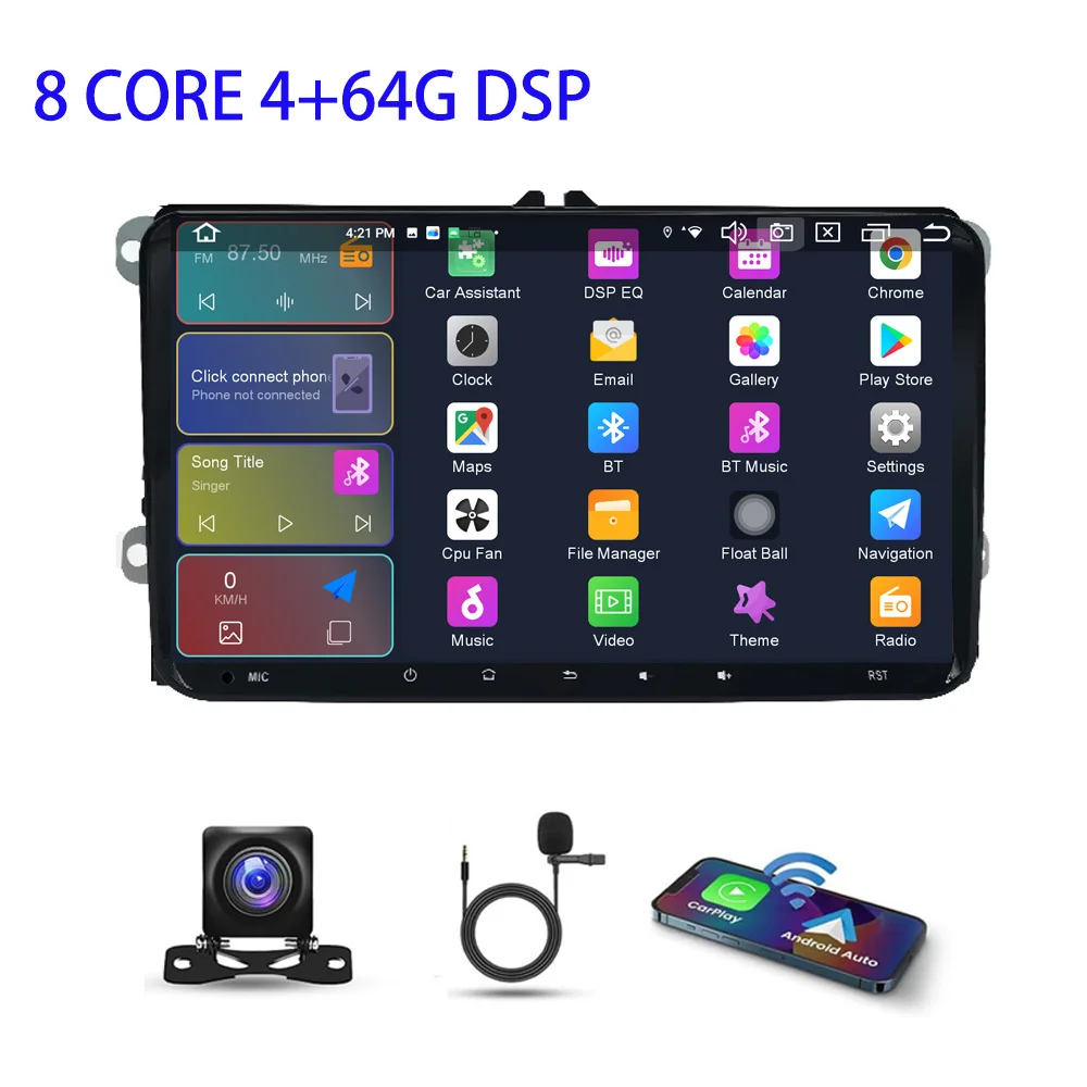 9 inch Android 15 Carplay Car stereo GPS NAV RDS FM BT for VW Golf 5 6 Passat Polo Jetta Seat Skoda Touran Tiguan Caddy EOS