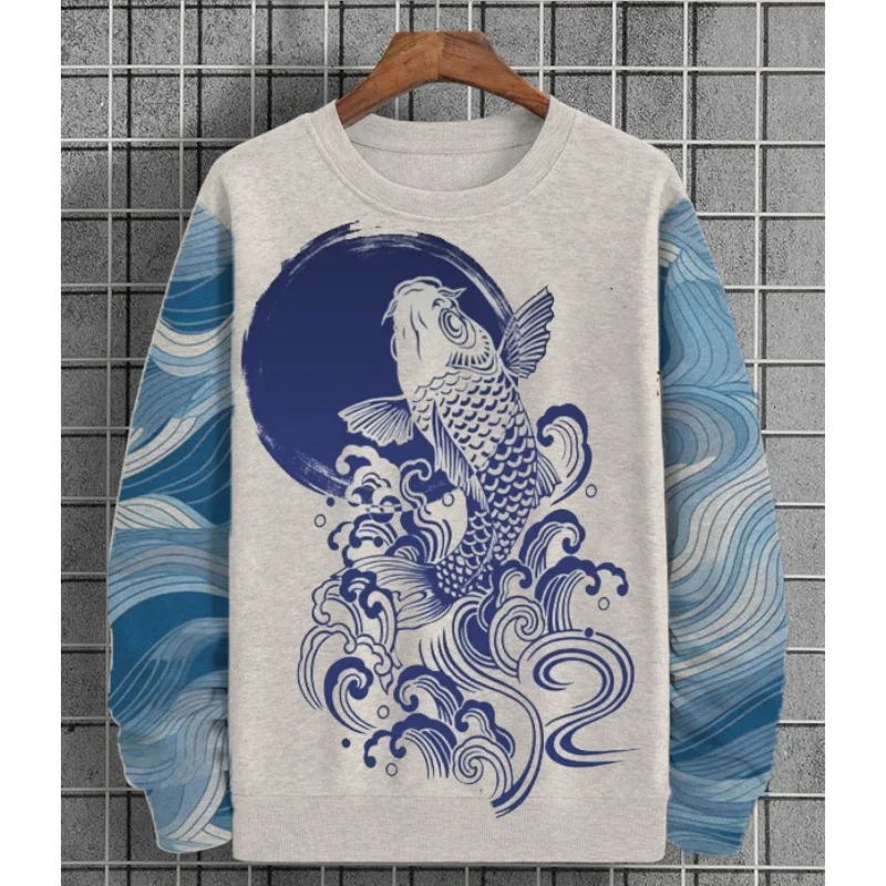 Men's 3D Printed Tentacle Hoodie Marine Animal Pattern Sweater Autumn Long Sleeve Round Neck Pullover Street Loose Men's Tops