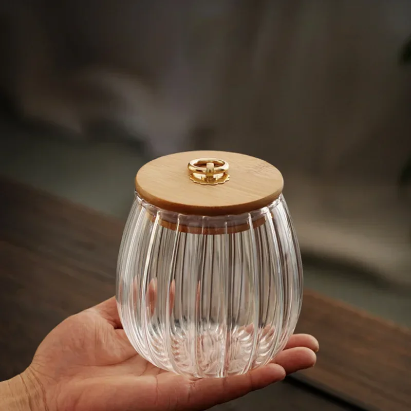 Glass Jars Canister Airtight Storage Sealed Food Container Bottle with Wood Lid Grains Tea Coffee Beans Sugar Jar Kitchen Tools