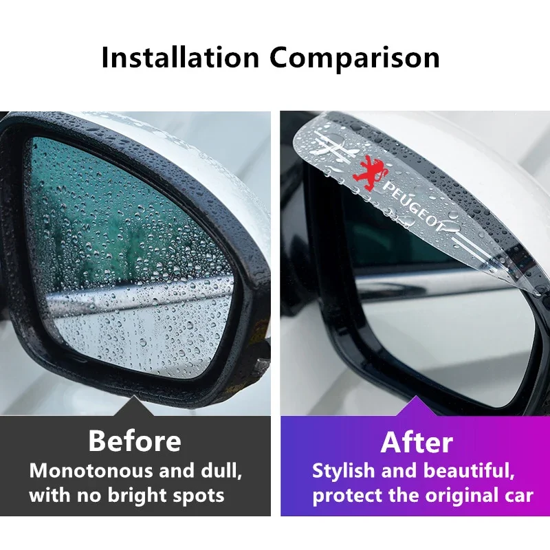 Car Rearview Mirror Rainproof Protector Stickers for Peugeot 206 308 307 208 107 2008 508 3008 205 206CC 4008 207 408 407 306