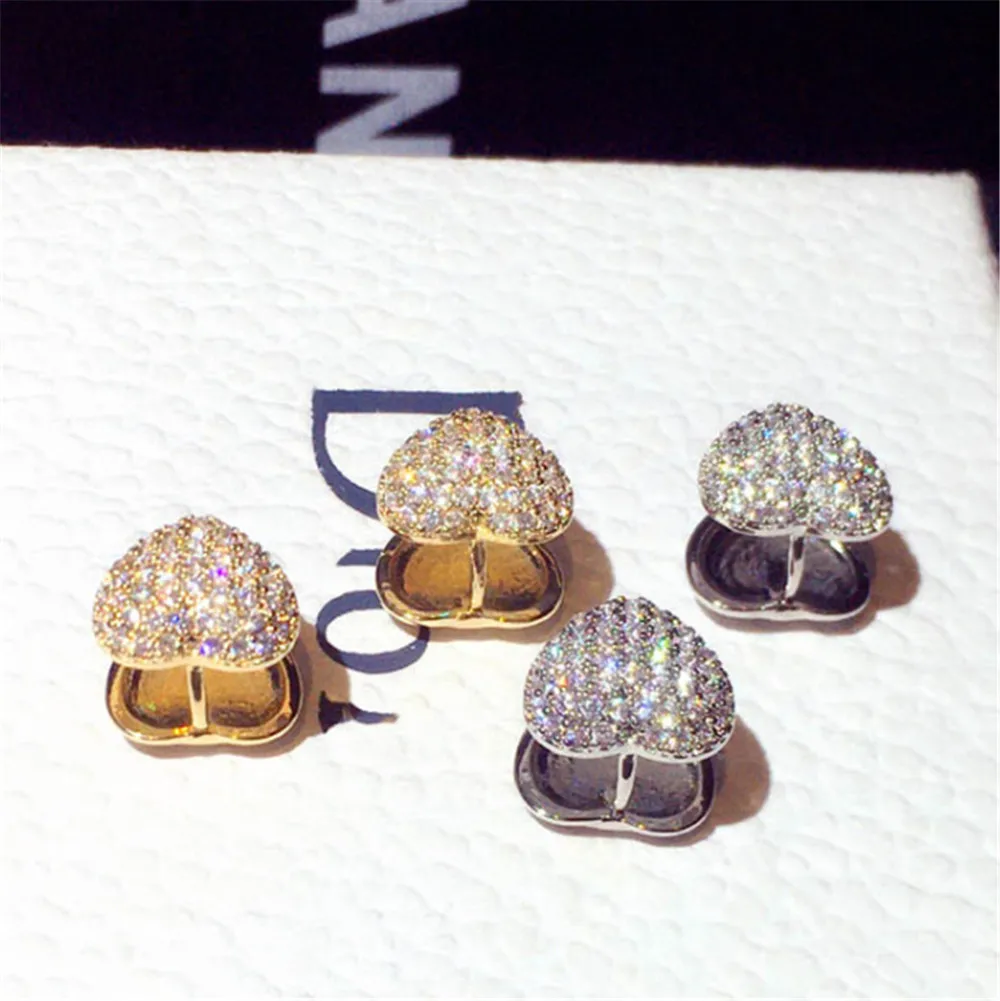 New Fashion Design Earrings Super Flash Set Zircon Heart Temperament Exquisitely Plated 18K Gold Earrings Jewelry Girl Gift
