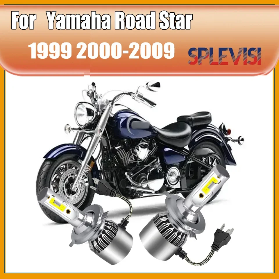H4/9003/HB2 Light Headlight Bulbs 6000K White with Fan For Yamaha Road Star 1999 2000 2001 2002 2003 2004 2005 2006 2007-2009