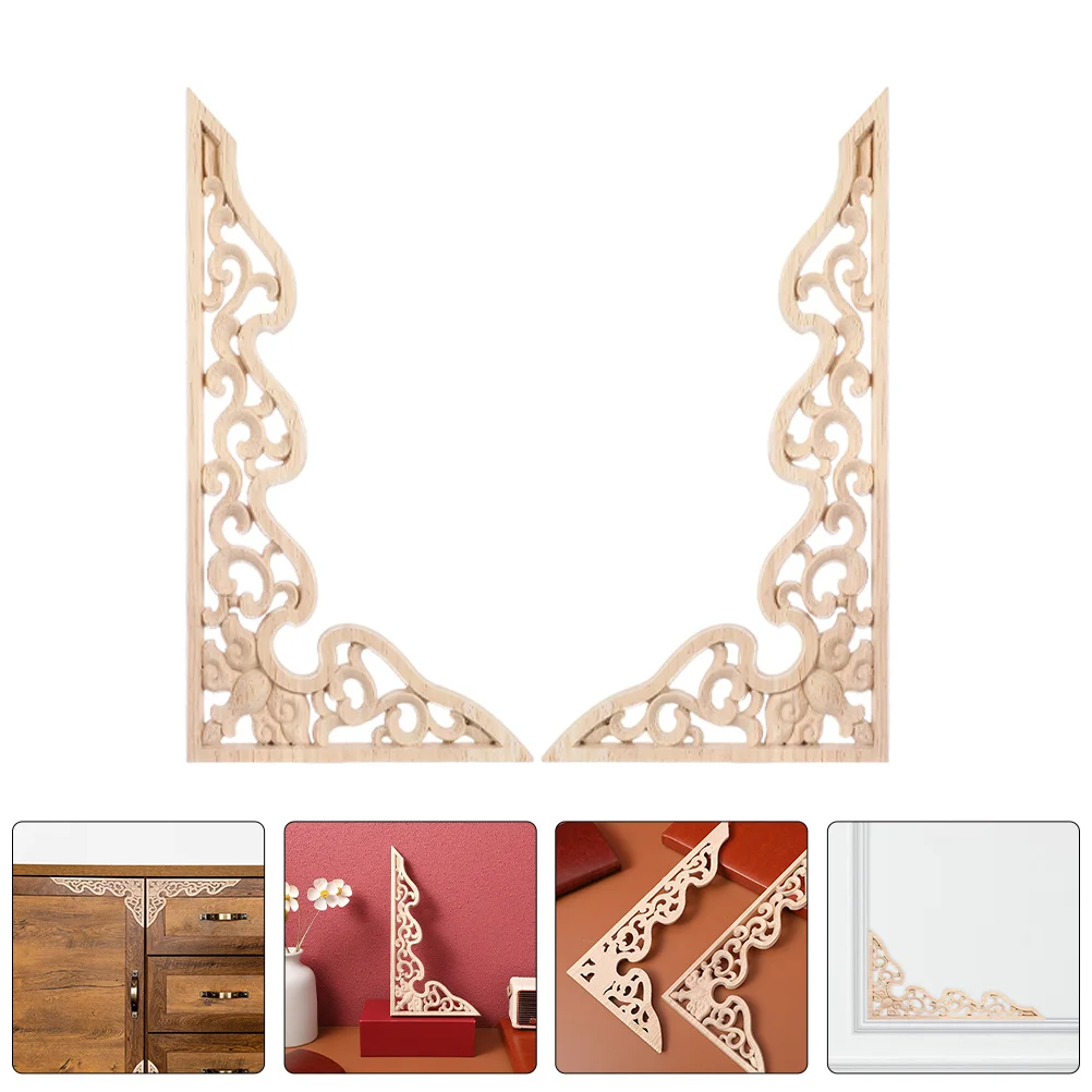 

4Pcs Wooden Carved Appliques Unpainted Handcrafted Corner Onlays for Furniture Wall Cabinet Bed Decor Wood Appliques and Onlays