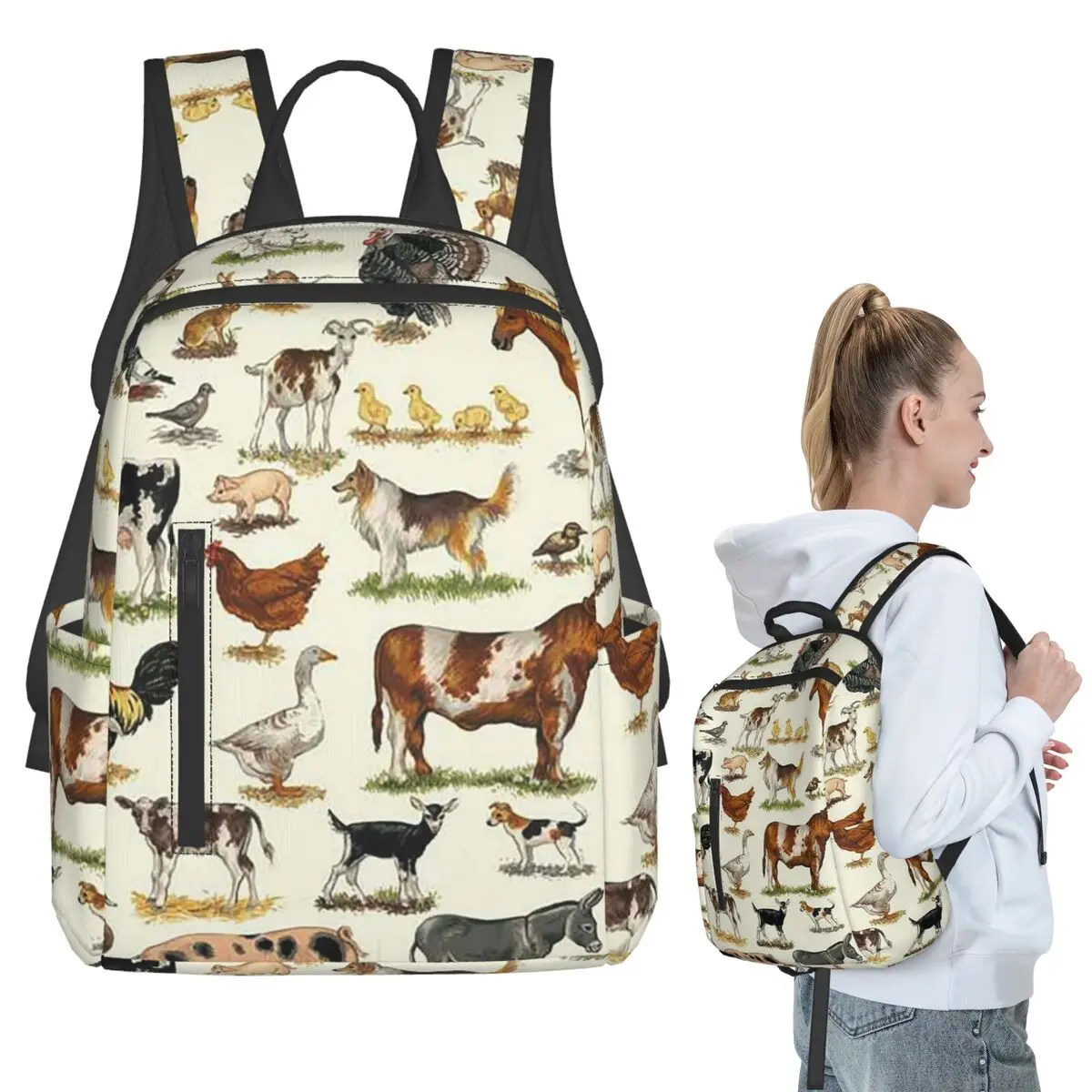 Country Farm Animals Farmhouse Village Pet Backpack Student BookBag Children School Bag Computer Shoulder Bags Boys Girls
