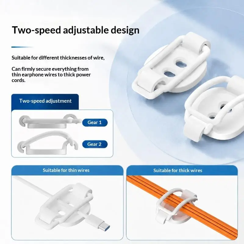 10Sets Adjustable Elastic Adhesive Cable Clips Wire Management Holder Cord Organizers For Home Office Under Desk Behind TV