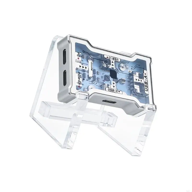 Q6PA Office Desk Dock with Stand, Metal C-Port Desktop Dock with Two C Inputs with USB-A Slot for File Move and Device Access