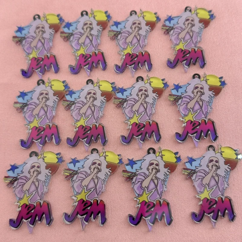 12pcs acrylic 2D flat cartoon singer pendant, DIY jewelry making earrings, keychain accessories