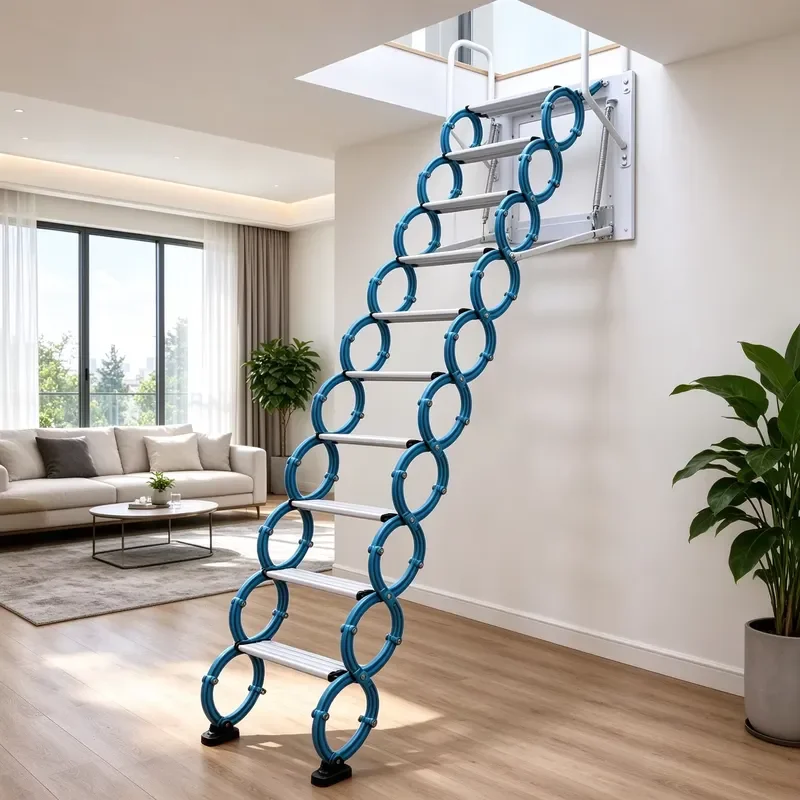 Indoor/Outdoor Wall Mounted Manual/Electric Retractable Attic Ladder Extension Ladders Titanium Magnesium Alloy Modern