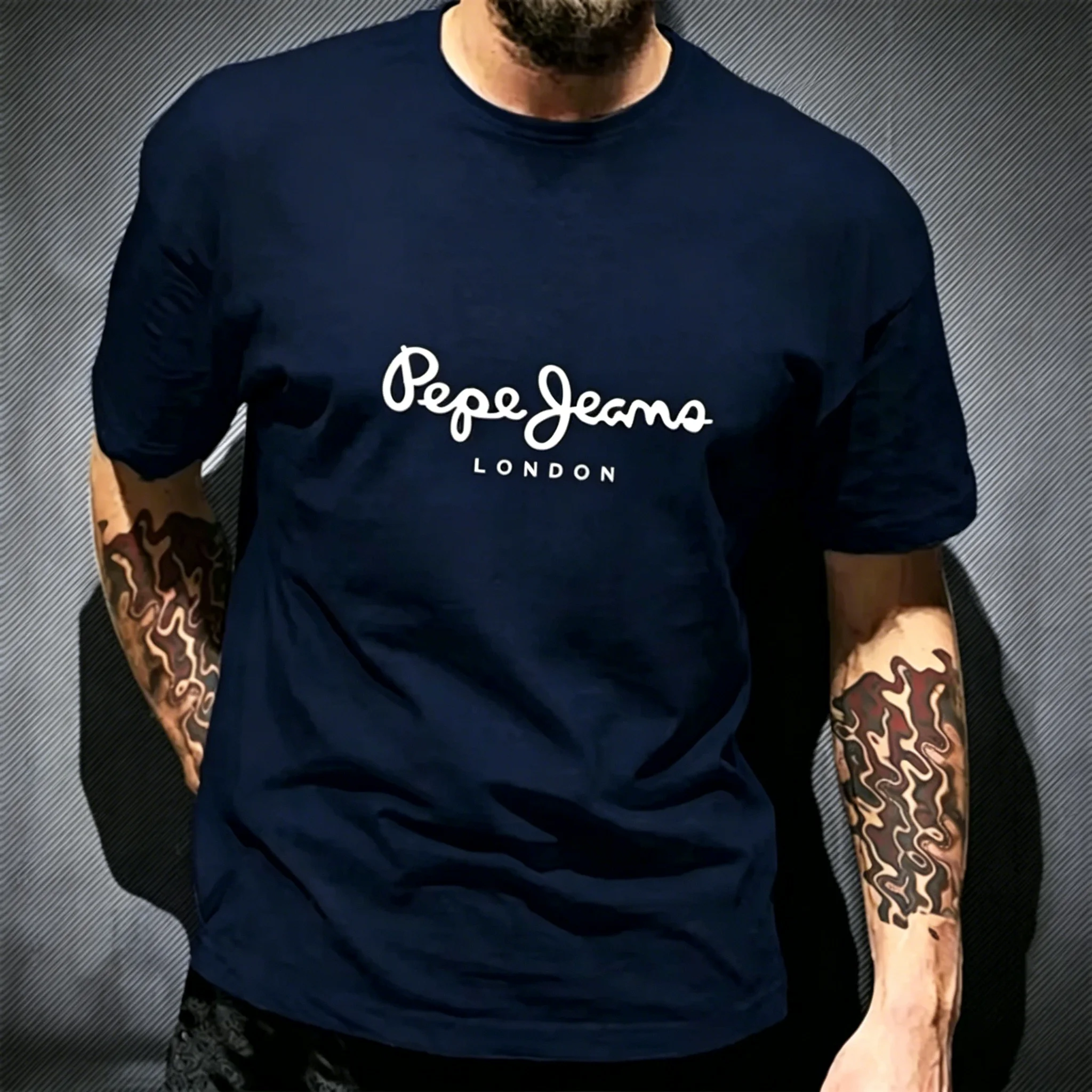 Pepe Jeans London Grafik-T-Shirt für Herren, Schwarz, lässig, Rundhalsausschnitt, kurze Ärmel, Streetwear, Baumwolle, Alltags-Top – Detail 14