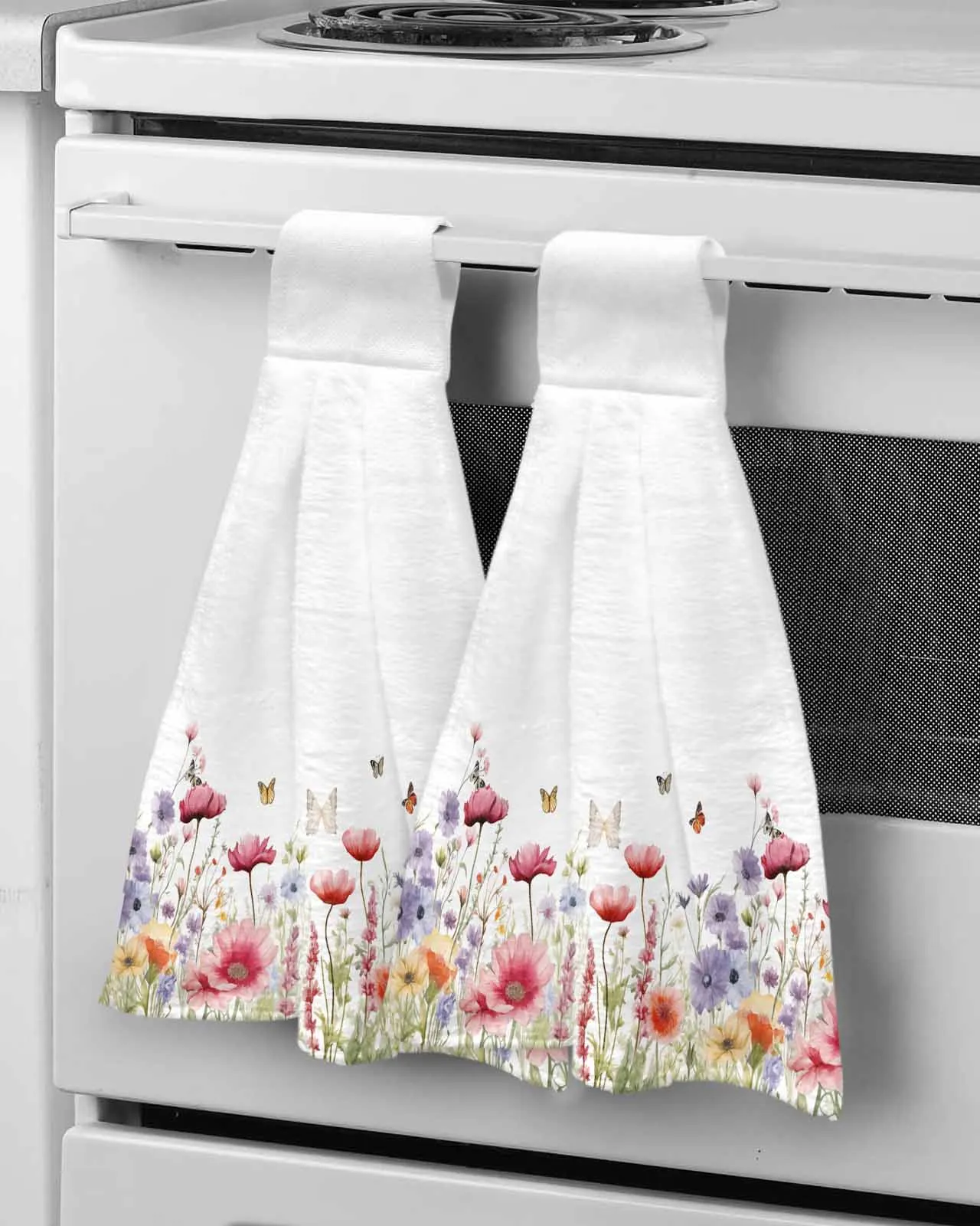 Daisy Flower Butterfly Hand Towel Hanging Cloth Quick Dry Absorbent Towel Kitchen Hanging Towel Cleaning Rag