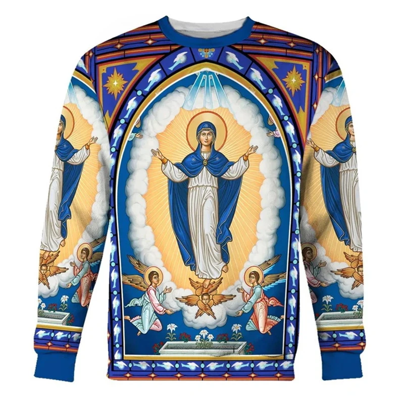 Guadalupe Virgin Mary Sweatshirt 3D Print Unisex Vintage Casual O-neck Long Sleeve Tops Oversized Pullover Gift For Christian