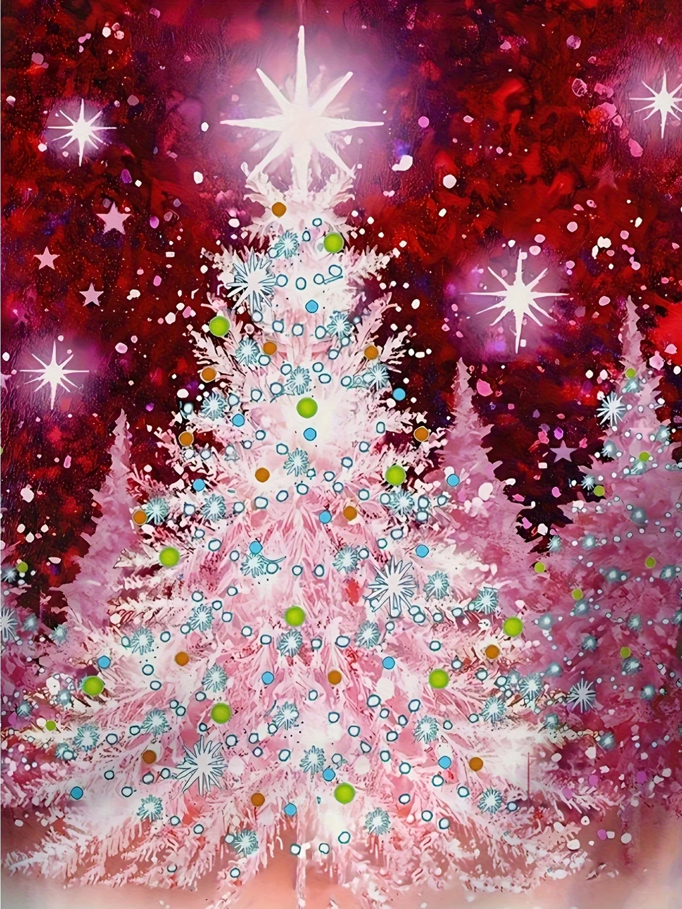 Women Crew Neck Long Sleeve T‑Shirt Pink Christmas Tree Glitter Star Gradient Print Casual Loose Fit Ladies Holiday Daily Tops - view 4