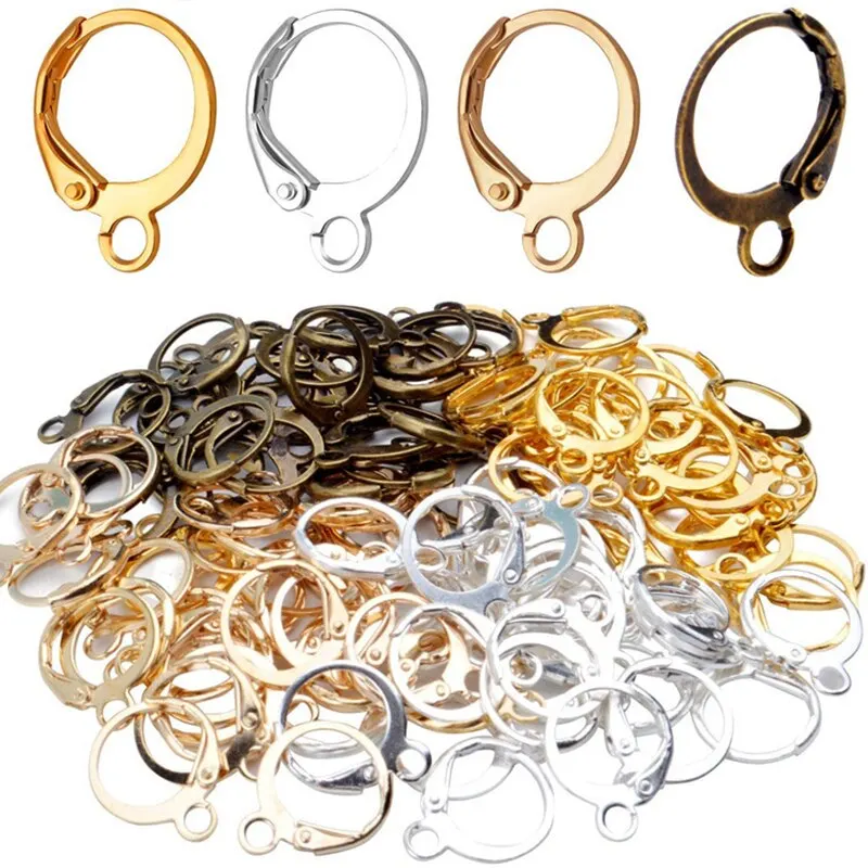 50pcs Hypoallergenic Earring Hooks Brass Lever Back Earring Round Hook Ear Wire with Open Loop for Earring Design Jewelry Making