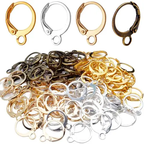 Crochets de boucle d'oreille hypoallergéniques, boucle d'oreille arrière à levier en laiton, crochet rond, fil d'oreille avec boucle ouverte pour la conception de boucle d'oreille, bijoux exécutifs, 50 pièces