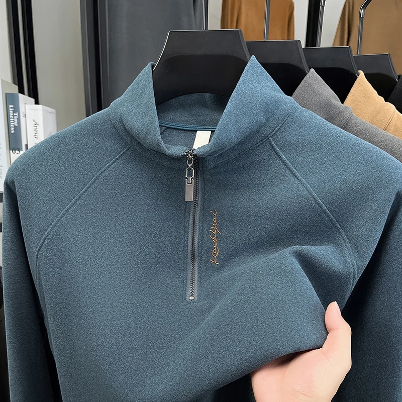 2025 خريف/شتاء جديد نصف قلنسوة بسحاب للرجال عادية دافئة الوقوف طوق مع قاعدة مخملية ألمانية مزدوجة الجوانب #2