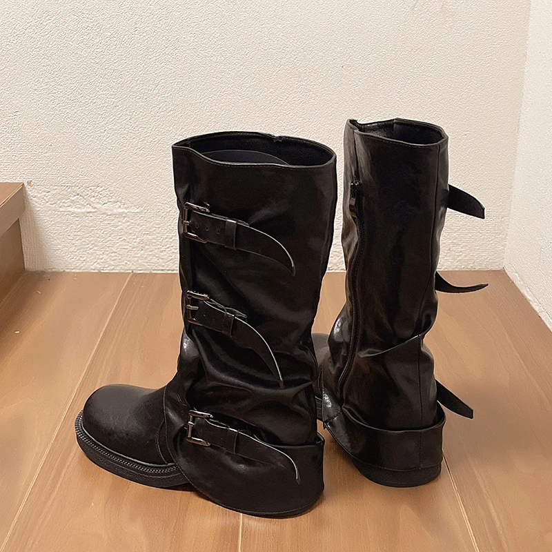 الرجعية قبعات رعاة البقر الغربية الأحذية النسائية منتصف العجل حزام بولي الأوساخ Sle Faionable عادية الجوف خارج بولي Leather الجلود جولة تو الجوارب الأحذية #6