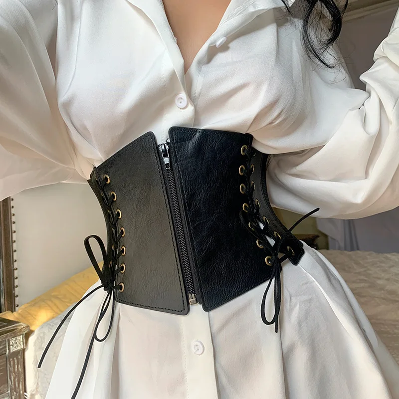 Sexy Corset Wide Pu Leather Belt Cummerbunds Belts for Women Elastic Tight High Waist Slimming Body Shaping Girdle Belt