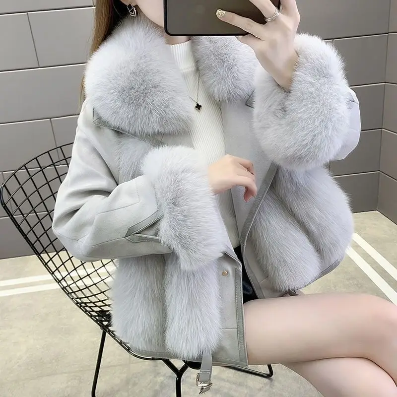 2025 autumn and winter new women suede imitation fox fur coat fashion high-quality Warm fur jacket Clothes Female outerwear T788