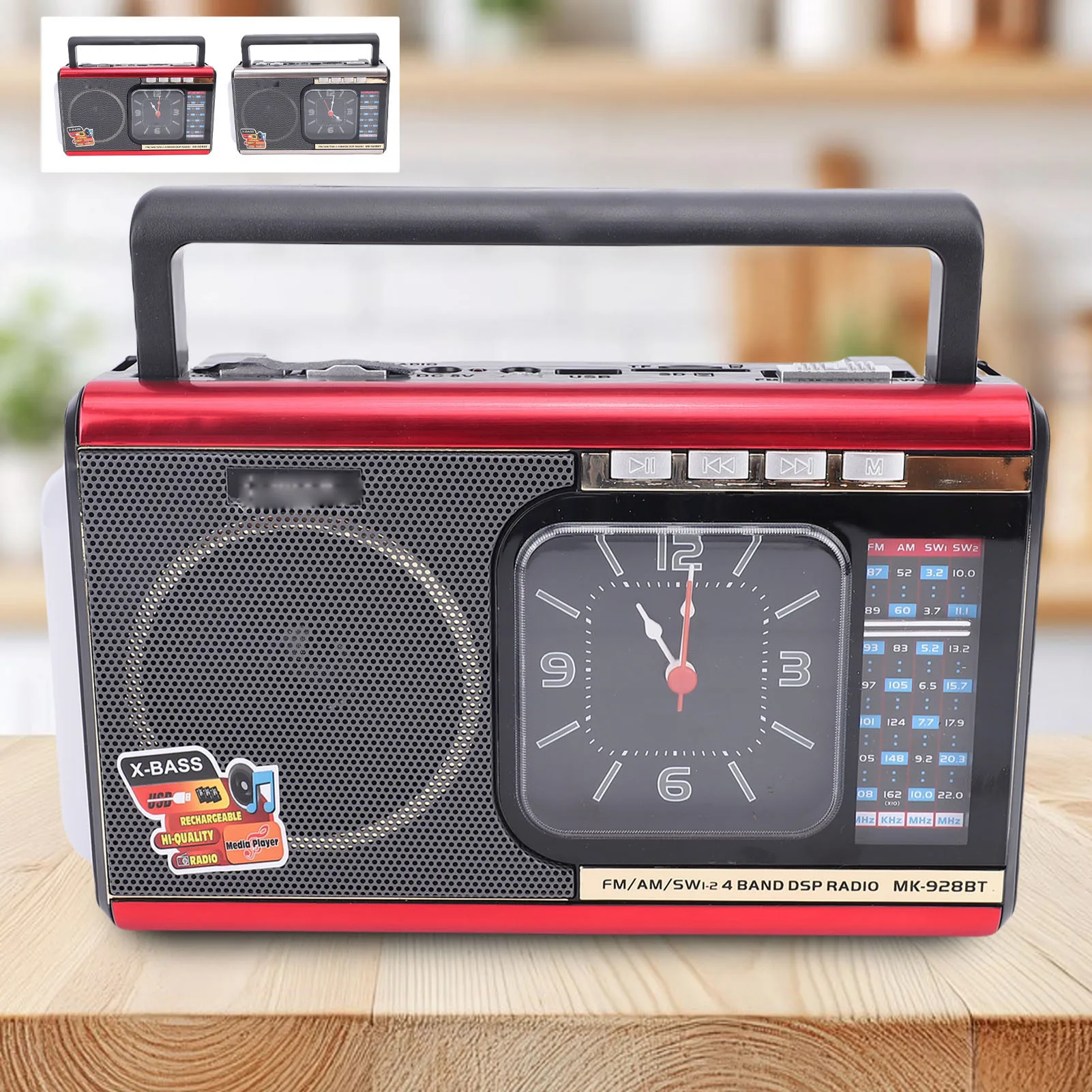 

Portable AM FM SW Radio Retro Speaker Vintage Radio Bluetooth Speakers Radio with Clock and Flashlight Multifunctional Speakers