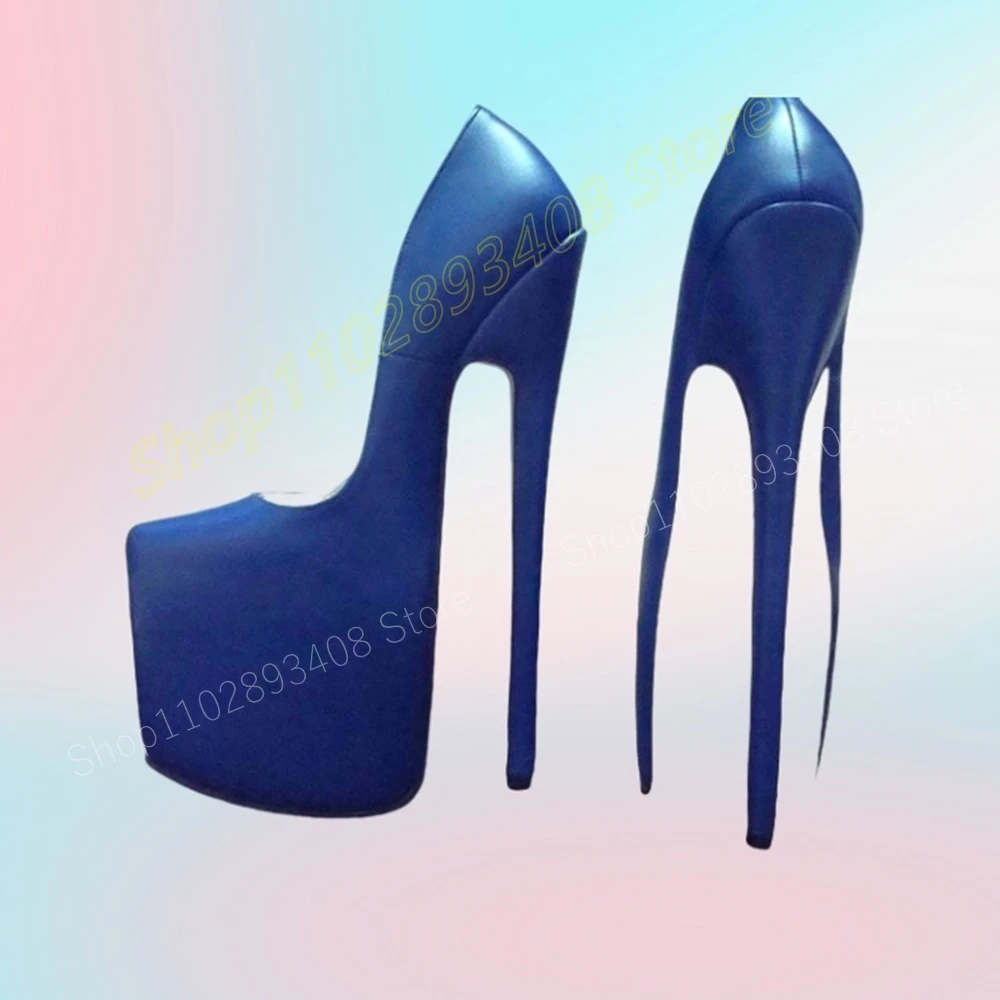 Deep Blue Matte Leather Platform Shallow Pumps Stiletto High Heel Concise Style Fashion Women Shoes 2024 Summer Para Mujere