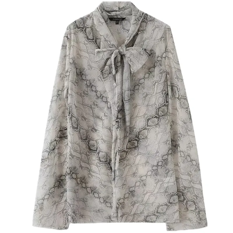 Primavera 2025 Sciarpa da donna leggera semitrasparente con stampa serpente Colletto lungo Sve irt Vestibilità ampia Lunghezza regolare Premium...