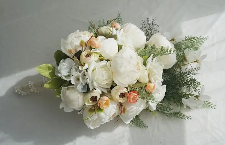 Heißer Verkauf Hochzeits sträuße künstliche Braut blumen Hochzeit Weißwasser tröpfchen Wasserfall Hochzeits blumen Braut sträuße s87