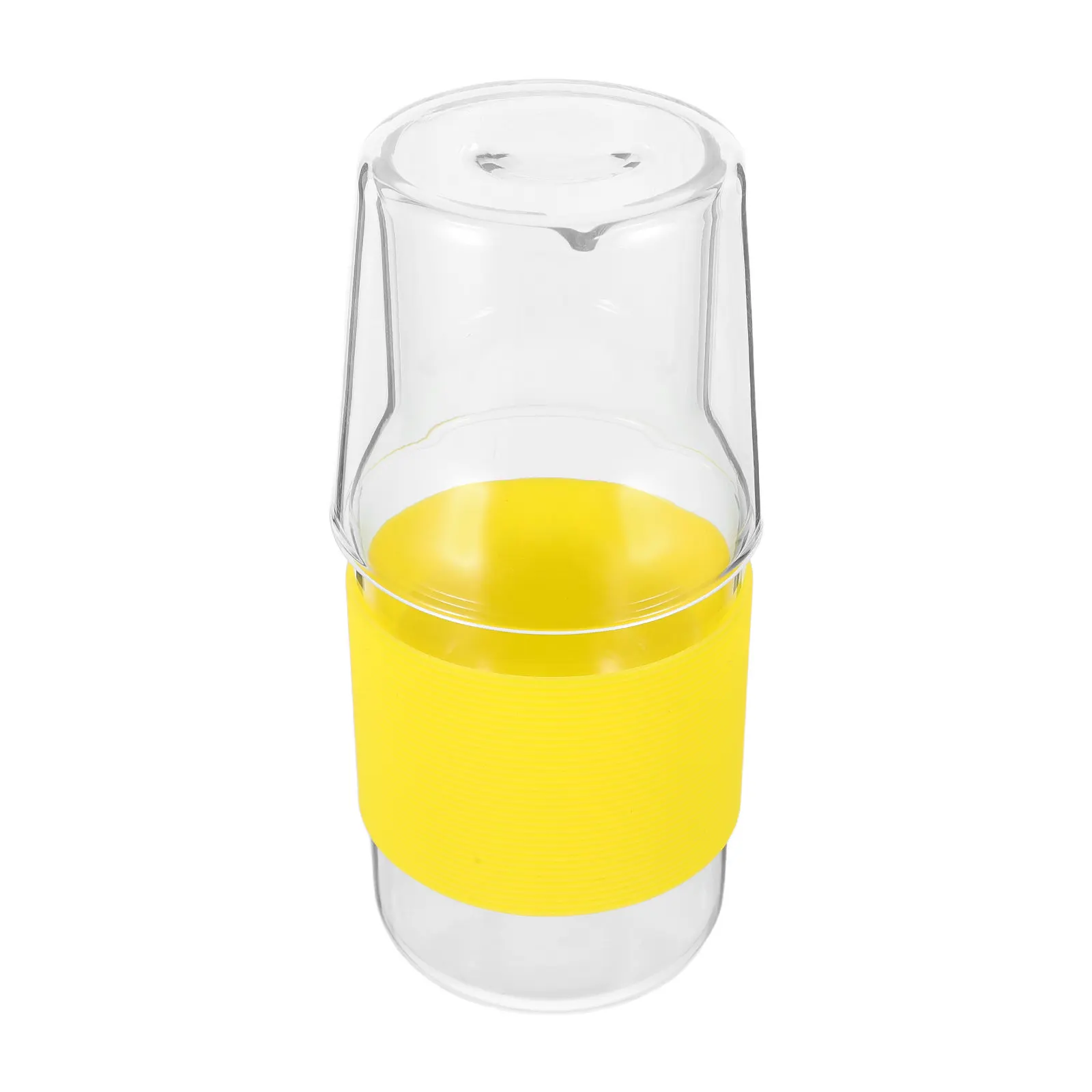 1Set Bedside Water Carafe with Lid and Glass Cup 550Ml Transparent Heat Resistant Sleeve Nightstand Water Jug Pitcher Drinking