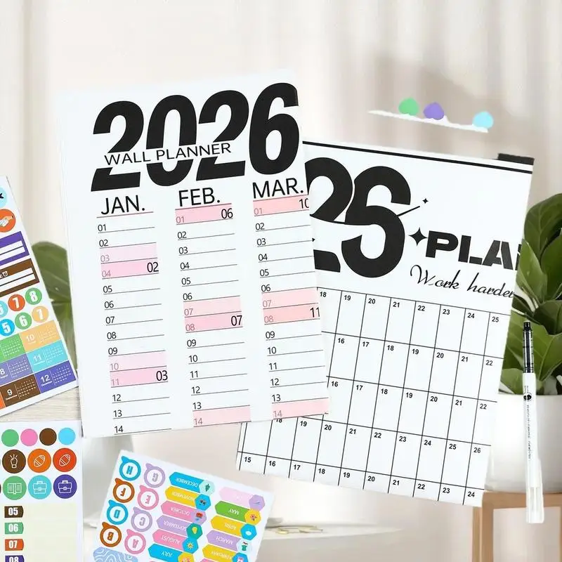 Calendrier mural vierge 2026, feuille de calendrier unique, mémo annuel suspendu au mur, planificateur quotidien, décor de pièce Simple