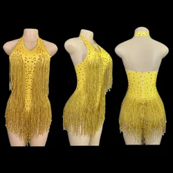 Işıltılı Rhinestones Fringe Bodysuit WomenVightclub parti dans kostümü sahne giyim sexyrhinestones Leotard performans giyim G7