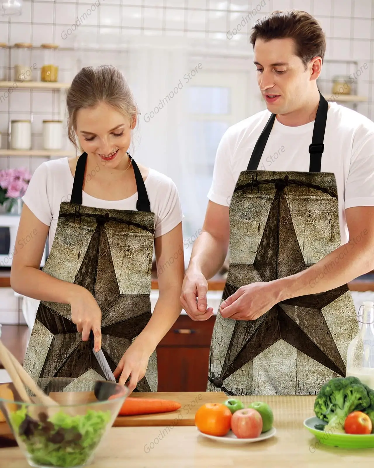 Kitchen Apron for Women,Western Farm Five Pointed Star Server Aprons Cooking Apron Waterproof Aprons Chef Apron for Men