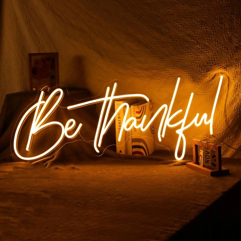 

Be Thankful Neon Sign Home Bedroom Living Room Studio Thanksgiving Birthday Gift Teacher Father Hanging Decorative LED Lights