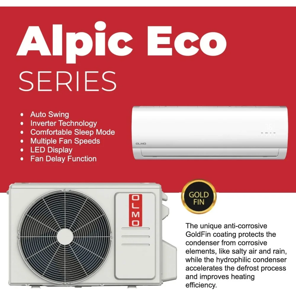 Alpic 9,000 BTU, 110/120V Ductless Mini Split AC/Heating System With Heat Pump Including 16ft Installation Kit