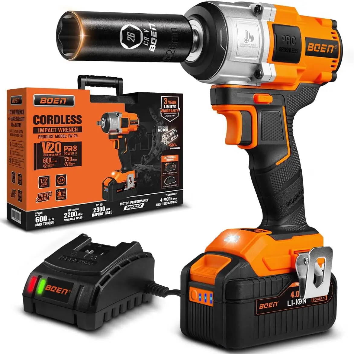 

Беспроводной ударный гайковерт boen 1/2 дюйма, 2200 фунтов (нм), бесщеточный Электрический ударный гайковерт, об/мин, ударный гайковерт с высоким крутящим моментом для Ca