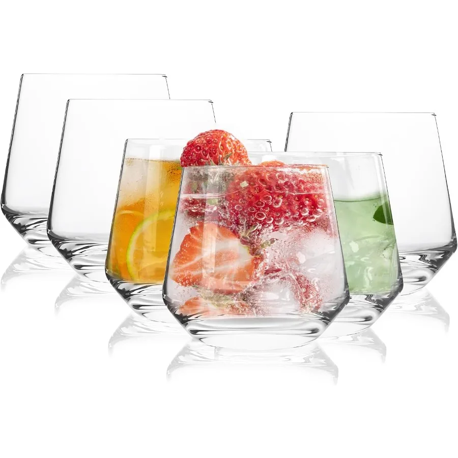 Juego de copas de vino sin tallo, 6 copas de whisky de fondo grueso de 12oz para cóctel, cerveza, vino, whisky, agua, zumo, cristalería duradera