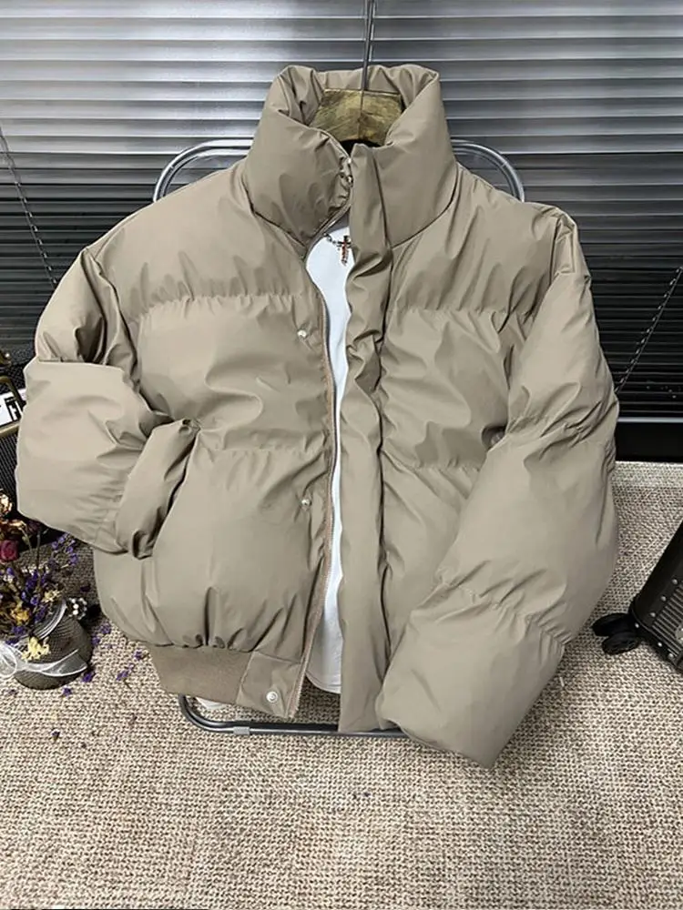 

Мужская зимняя куртка из искусственной кожи с хлопковым наполнителем, в американском уличном стиле, с воротником-стойкой, утепленная верхняя одежда