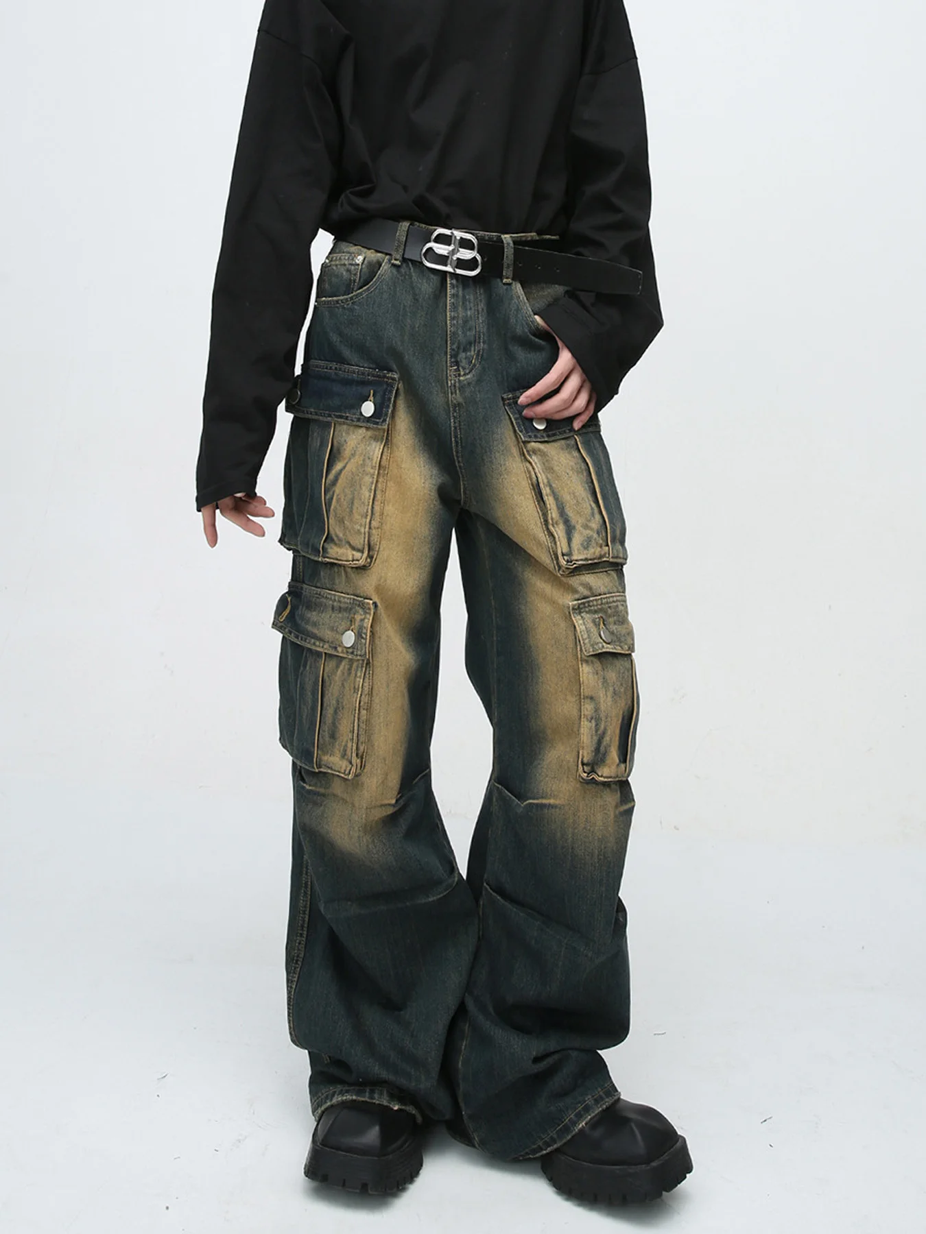 

Y2K Streetwear Multi-Pocket Baggy Cargo Jeans Vintage Loose Denim Trousers Unisex Street Style Pants