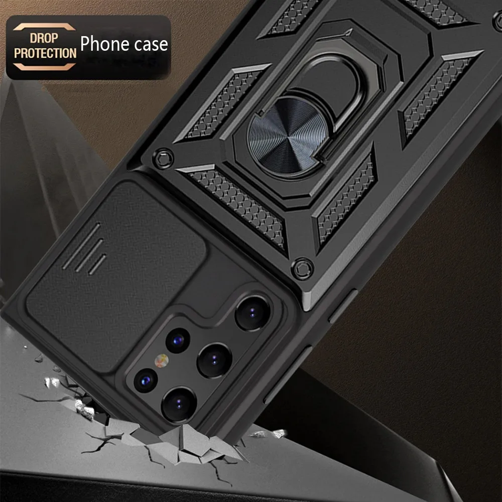 Slide Camera Phone Cases For Samsung Galaxy S22 Ultra S21 Plus S20 FE Note 20 Ultra A32 A52 A72 A12 A51 A71 Military Armor Cover