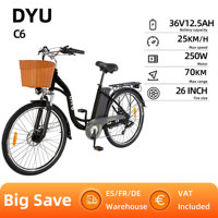 DYU C6 Adult Electric Bicycle 350W Men's E-Mountain ebike 36V12.5AH Battery,26 Inch women's Electric Bike
