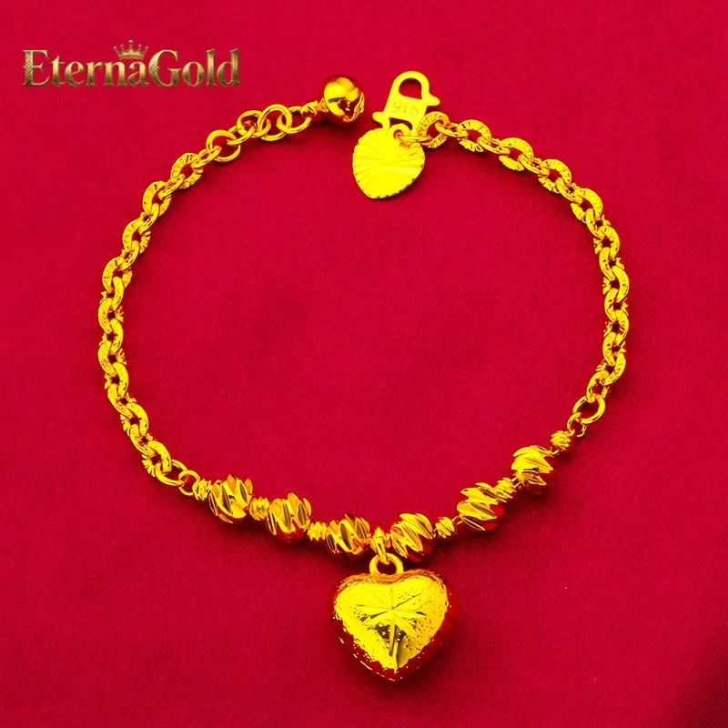 

EternaGold Heart Necklace & Bracelet Set for Women, 24K Gold, AU999 | Solid hearts with adjustable chain & clasp, practical for